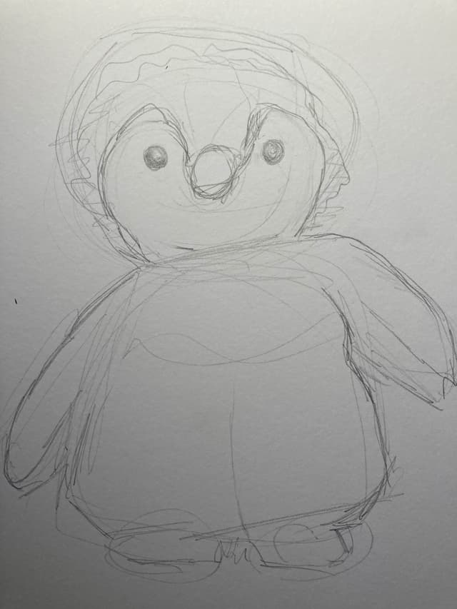 Lil Penguin Process Sketchbook Drawing
