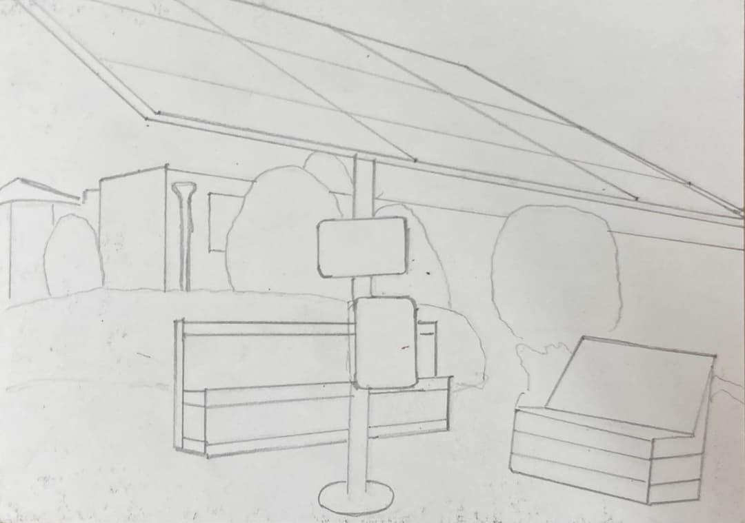 Solar Panel Linear Perspective Drawing Unfinished
